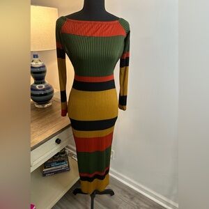 Sexy Striped Backless Rib-Knit Bodycon Dress - No Tags